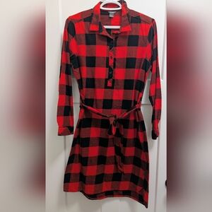 Eddie Bauer Red and Black Plaid Long Sleeve Dress